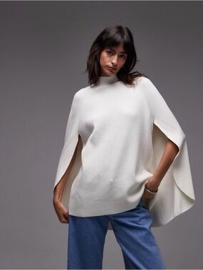 & Other Stories high neck knit sweater w/ cape back and sleeves in white Size M